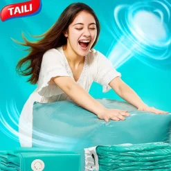 TAILI Vacuum Storage Bags, Jumbo Cube, Extra Large Vacuum Seal Bags for Clothing, Comforters, Blankets, Bedding, Sweater, Closet Organizers, Space Saving, Manual or electric (without air pump)
