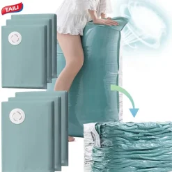 TAILI Vacuum Storage Bags, Jumbo Cube, Extra Large Vacuum Seal Bags for Clothing, Comforters, Blankets, Bedding, Sweater, Closet Organizers, Space Saving, Manual or electric (without air pump)
