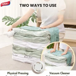 TAILI Vacuum Storage Bags, Jumbo Cube, Extra Large Vacuum Seal Bags for Clothing, Comforters, Blankets, Bedding, Sweater, Closet Organizers, Space Saving, Manual or electric (without air pump)