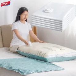 TAILI Vacuum Storage Bags, Vacuum Seal Bags for Clothing, Large Space Saver for Clothes, Pillows, Bedding, Sweater, Closet Organization, Manual or electric (without air pump)