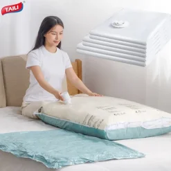 TAILI Vacuum Storage Bags, Vacuum Seal Bags for Clothing, Large Space Saver for Clothes, Pillows, Bedding, Sweater, Closet Organization, Manual or electric (without air pump)