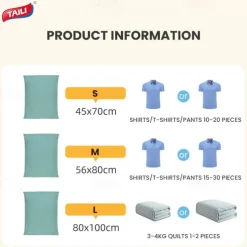 TAILI Vacuum Storage Bags, Vacuum Seal Bags for Clothing, Large Space Saver for Clothes, Pillows, Bedding, Sweater, Closet Organization, Manual or electric (without air pump)