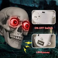 Talking Skull Heads Halloween - Light up Red Eye Skull Halloween Themed Lighted Skeleton Decor, Festive Red Eyes Halloween Decorations for Party