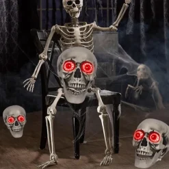 Talking Skull Heads Halloween - Light up Red Eye Skull Halloween Themed Lighted Skeleton Decor, Festive Red Eyes Halloween Decorations for Party