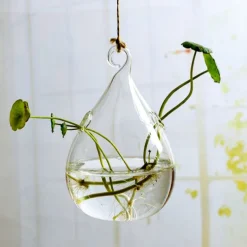 Teardrop Hanging Glass Vase – Transparent Hydroponic Planter for Indoor Greenery, Succulents & Pothos, Decorative Glass Terrarium for Garden, Balcony, Porch & Home Decor