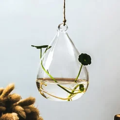 Teardrop Hanging Glass Vase – Transparent Hydroponic Planter for Indoor Greenery, Succulents & Pothos, Decorative Glass Terrarium for Garden, Balcony, Porch & Home Decor