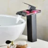 Temperature control LED Bathroom Sink Faucet,Tall Body Golden Basin Tap Single Handle One Hole Bath Tap