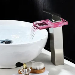 Temperature control LED Bathroom Sink Faucet,Tall Body Golden Basin Tap Single Handle One Hole Bath Tap