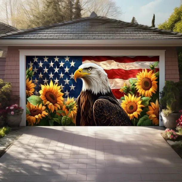 4th of July Door Decorations Garage Door Cover American Patriotic Egale Outdoor Banner Large Backdrop for Holiday Outdoor Garage Door Home Wall Decorations