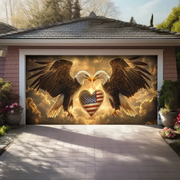 4th of July Door Decorations Garage Door Cover American Patriotic Egale Outdoor Banner Large Backdrop for Holiday Outdoor Garage Door Home Wall Decorations