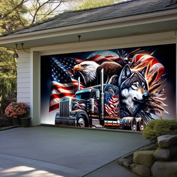 4th of July Door Decorations Garage Door Cover American Patriotic Egale Outdoor Banner Large Backdrop for Holiday Outdoor Garage Door Home Wall Decorations