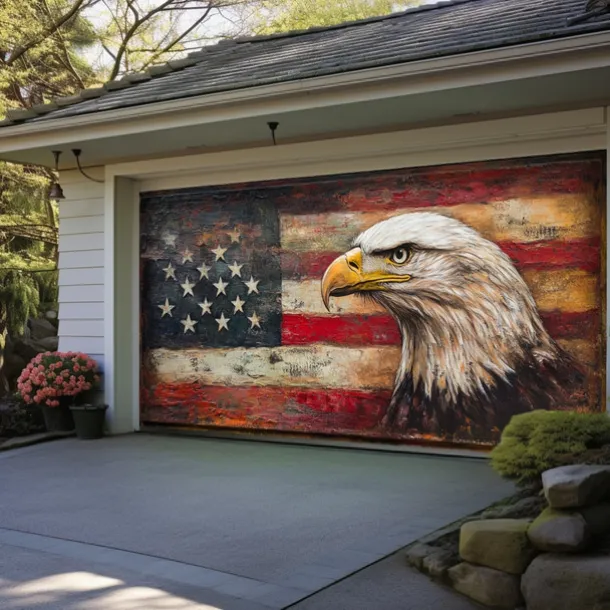 4th of July Door Decorations Garage Door Cover American Patriotic Egale Outdoor Banner Large Backdrop for Holiday Outdoor Garage Door Home Wall Decorations