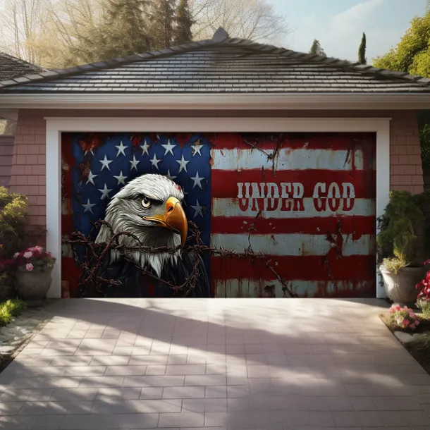 4th of July Door Decorations Garage Door Cover American Patriotic Egale Outdoor Banner Large Backdrop for Holiday Outdoor Garage Door Home Wall Decorations