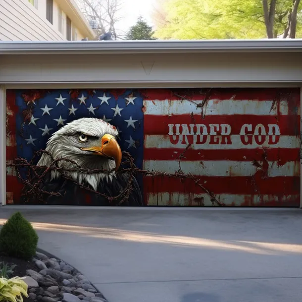 4th of July Door Decorations Garage Door Cover American Patriotic Egale Outdoor Banner Large Backdrop for Holiday Outdoor Garage Door Home Wall Decorations