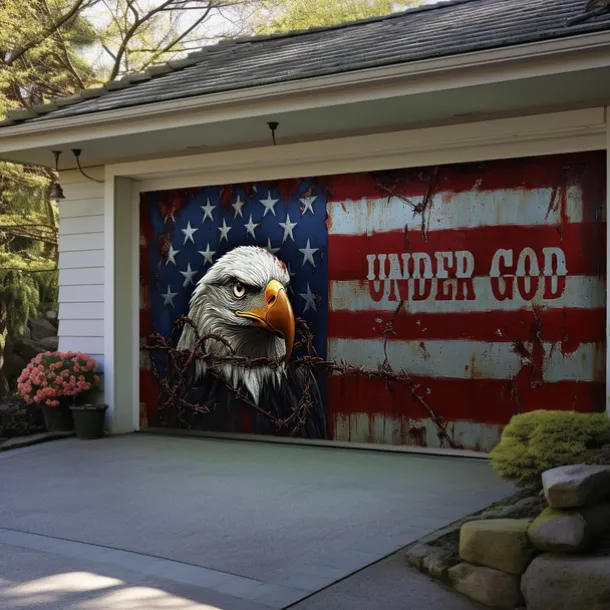 4th of July Door Decorations Garage Door Cover American Patriotic Egale Outdoor Banner Large Backdrop for Holiday Outdoor Garage Door Home Wall Decorations