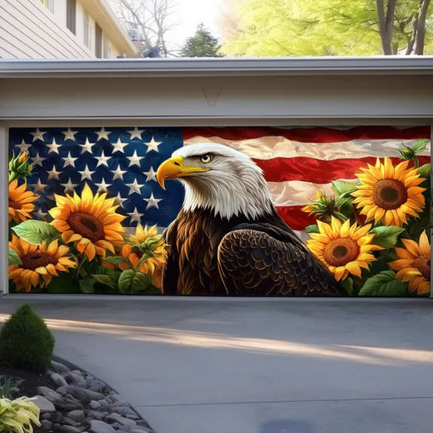 4th of July Door Decorations Garage Door Cover American Patriotic Egale Outdoor Banner Large Backdrop for Holiday Outdoor Garage Door Home Wall Decorations