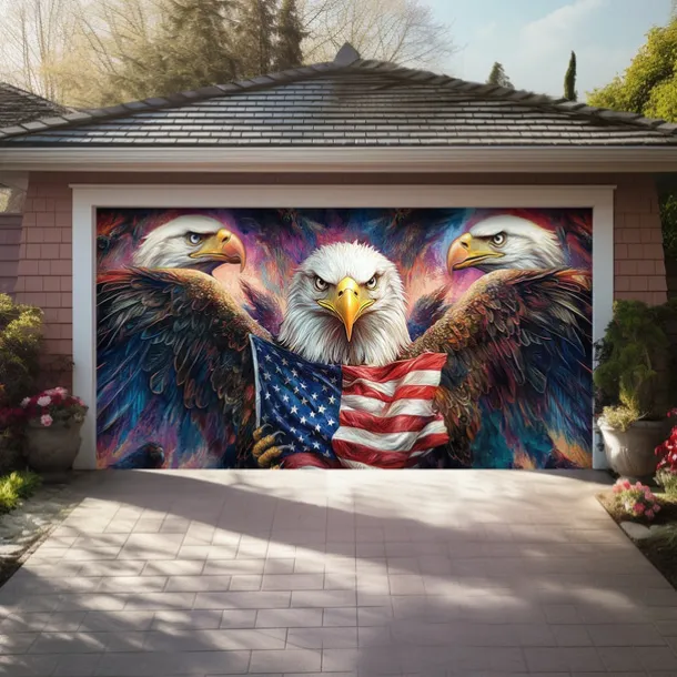 4th of July Door Decorations Garage Door Cover American Patriotic Egale Outdoor Banner Large Backdrop for Holiday Outdoor Garage Door Home Wall Decorations