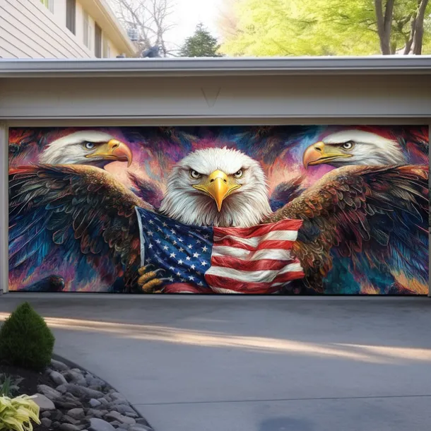 4th of July Door Decorations Garage Door Cover American Patriotic Egale Outdoor Banner Large Backdrop for Holiday Outdoor Garage Door Home Wall Decorations