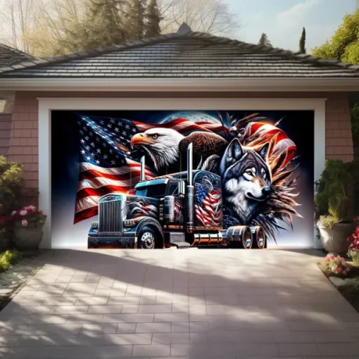4th of July Door Decorations Garage Door Cover American Patriotic Egale Outdoor Banner Large Backdrop for Holiday Outdoor Garage Door Home Wall Decorations