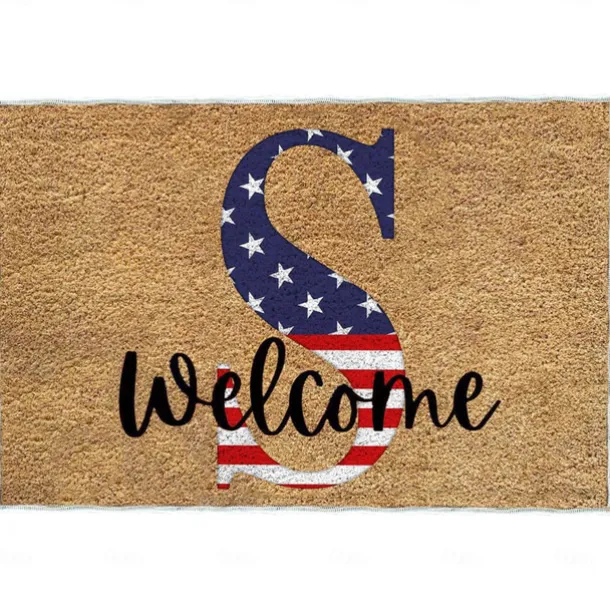 4th of July Doormat Kitchen Mat American Patriotic Floor Mat Non-Slip Independence Day Area Rug Oil Proof Rug Indoor Outdoor Mat Bedroom Decor Bathroom Mat Entrance Rug