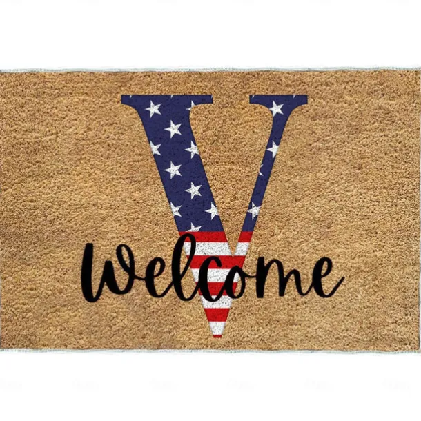 4th of July Doormat Kitchen Mat American Patriotic Floor Mat Non-Slip Independence Day Area Rug Oil Proof Rug Indoor Outdoor Mat Bedroom Decor Bathroom Mat Entrance Rug