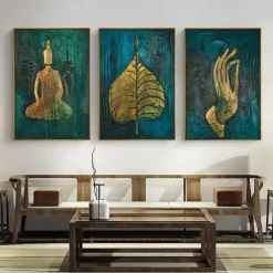 Thai Decorative Painting Southeast Asian Style Wall Posters India Bergamot Lotus Yoga Buddha Canvas Prints Living Room Decor