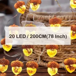Thanksgiving Acorn String Lights, Battery Operated Fairy Lights, Fall String Lights Decorations for Home, Autumn Garland, Bedroom, Christmas Tree, Halloween Party Decor