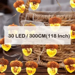 Thanksgiving Acorn String Lights, Battery Operated Fairy Lights, Fall String Lights Decorations for Home, Autumn Garland, Bedroom, Christmas Tree, Halloween Party Decor