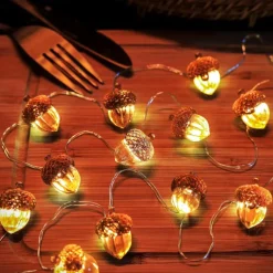 Thanksgiving Acorn String Lights, Battery Operated Fairy Lights, Fall String Lights Decorations for Home, Autumn Garland, Bedroom, Christmas Tree, Halloween Party Decor