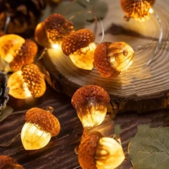 Thanksgiving Acorn String Lights, Battery Operated Fairy Lights, Fall String Lights Decorations for Home, Autumn Garland, Bedroom, Christmas Tree, Halloween Party Decor