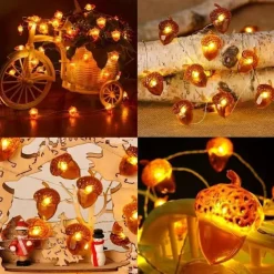 Thanksgiving Acorn String Lights, Battery Operated Fairy Lights, Fall String Lights Decorations for Home, Autumn Garland, Bedroom, Christmas Tree, Halloween Party Decor