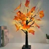 Thanksgiving Fall Maple Tree Lights 24LEDs Battery Powered Simulated Pumpkin Maple Leaf Lights for Holiday Home Parties Halloween Christmas Atmosphere Desktop Decoration (AA Batteries Excluded)