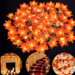 Thanksgiving Maple Leaf String Lights 10/20/40 LED Garland Lights Battery / USB Powered Halloween Christmas Wedding Party Holiday Garden Balcony Decoration