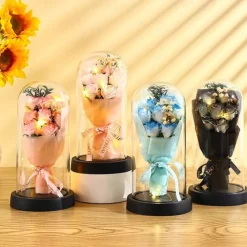 The Eternal Rose Bouquet Gift for Mom, Preserved Soap Flowers in Glass Dome with Light, Mother's Day Birthday Decoration for Women