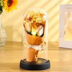 The Eternal Rose Bouquet Gift for Mom, Preserved Soap Flowers in Glass Dome with Light, Mother's Day Birthday Decoration for Women