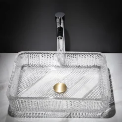 The modern light luxury transparent art rectangular die-cast glass wash basin with faucet sink
