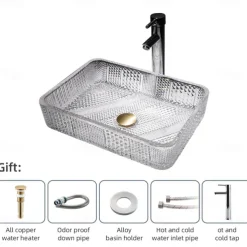 The modern light luxury transparent art rectangular die-cast glass wash basin with faucet sink