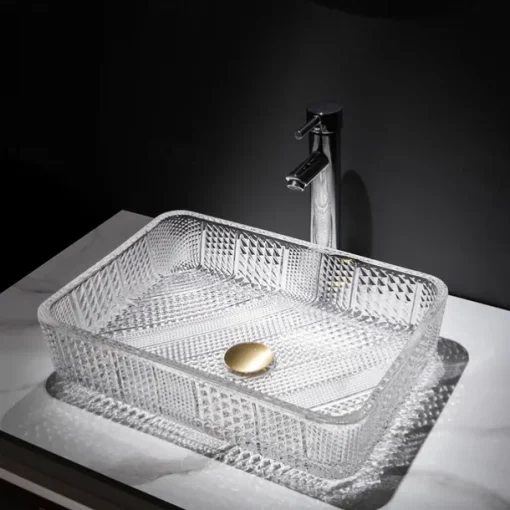 The modern light luxury transparent art rectangular die-cast glass wash basin with faucet sink