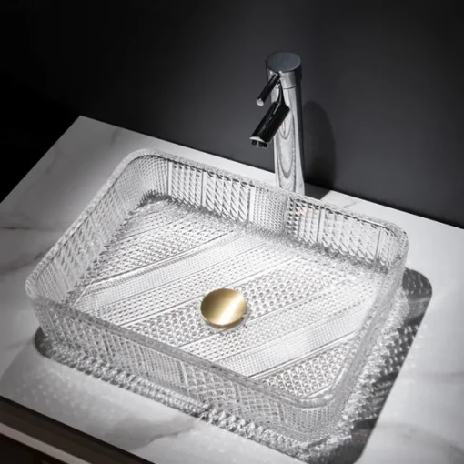 The modern light luxury transparent art rectangular die-cast glass wash basin with faucet sink