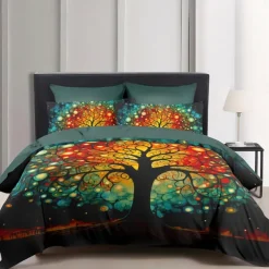 The Tree of Life Pattern Duvet Cover Set Set Soft 3-Piece Luxury Cotton Bedding Set Home Decor Gift King Queen Duvet Cover