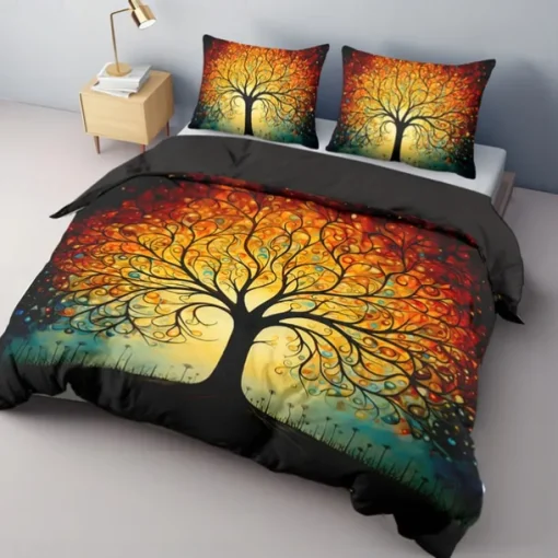 The Tree of Life Pattern Duvet Cover Set Set Soft 3-Piece Luxury Cotton Bedding Set Home Decor Gift King Queen Duvet Cover