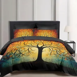 The Tree of Life Pattern Duvet Cover Set Set Soft 3-Piece Luxury Cotton Bedding Set Home Decor Gift King Queen Duvet Cover