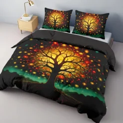 The Tree of Life Pattern Duvet Cover Set Set Soft 3-Piece Luxury Cotton Bedding Set Home Decor Gift King Queen Duvet Cover