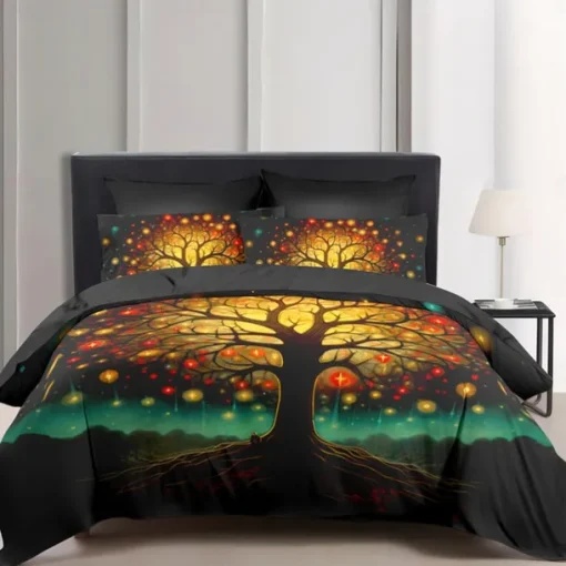The Tree of Life Pattern Duvet Cover Set Set Soft 3-Piece Luxury Cotton Bedding Set Home Decor Gift King Queen Duvet Cover