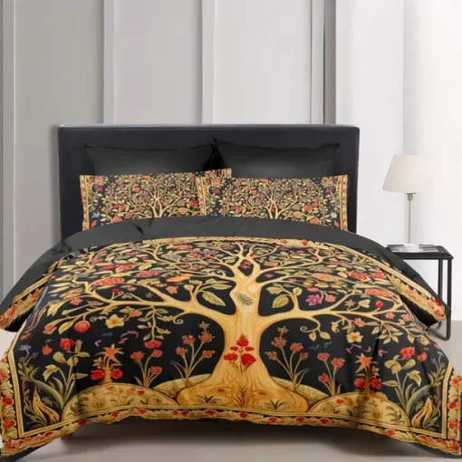The Tree of Life Vintage Pattern Duvet Cover Set Set Soft 3-Piece Luxury Cotton Bedding Set Home Decor Gift King Queen Duvet Cover