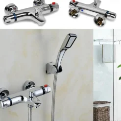 Thermostatic Bath Shower Mixer Valve Bar Wall Mounted, Chrome Bathroom Bathtub Anti Scald Tap, Bottom G1/2 Exposed Thermostatic Shower Valve Constant Temperature Bathtub Shower Faucets