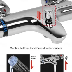 Thermostatic Bath Shower Mixer Valve Bar Wall Mounted, Chrome Bathroom Bathtub Anti Scald Tap, Bottom G1/2 Exposed Thermostatic Shower Valve Constant Temperature Bathtub Shower Faucets