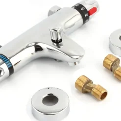 Thermostatic Bath Shower Mixer Valve Bar Wall Mounted, Chrome Bathroom Bathtub Anti Scald Tap, Bottom G1/2 Exposed Thermostatic Shower Valve Constant Temperature Bathtub Shower Faucets