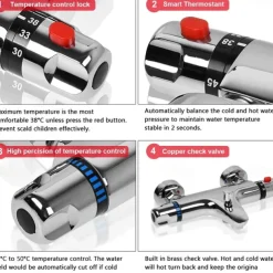 Thermostatic Bath Shower Mixer Valve Bar Wall Mounted, Chrome Bathroom Bathtub Anti Scald Tap, Bottom G1/2 Exposed Thermostatic Shower Valve Constant Temperature Bathtub Shower Faucets