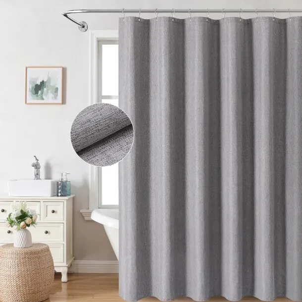 Thick Linen Fabric Shower Curtain, Heavy Duty Luxury Decorative Shower Curtains for Bathroom and Bathtubs, Classic Hotel Spa Quality Design, Waterproof & Washable